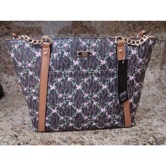 JONES NEW YORK SIGNATURE VINE FLORAL BROWN LISA SATCHEL - Picture 1 of 11